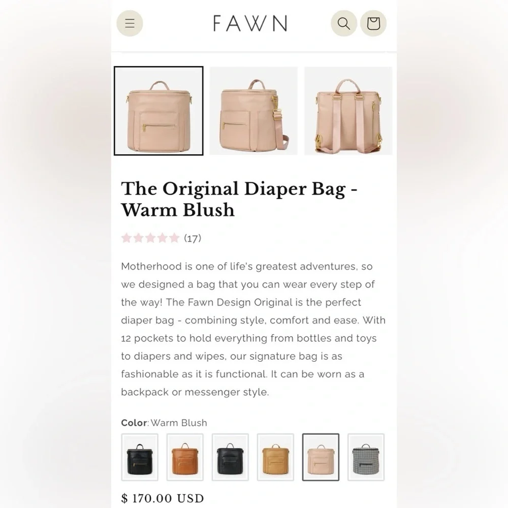 Fawn Design Pink Blush diaper bag